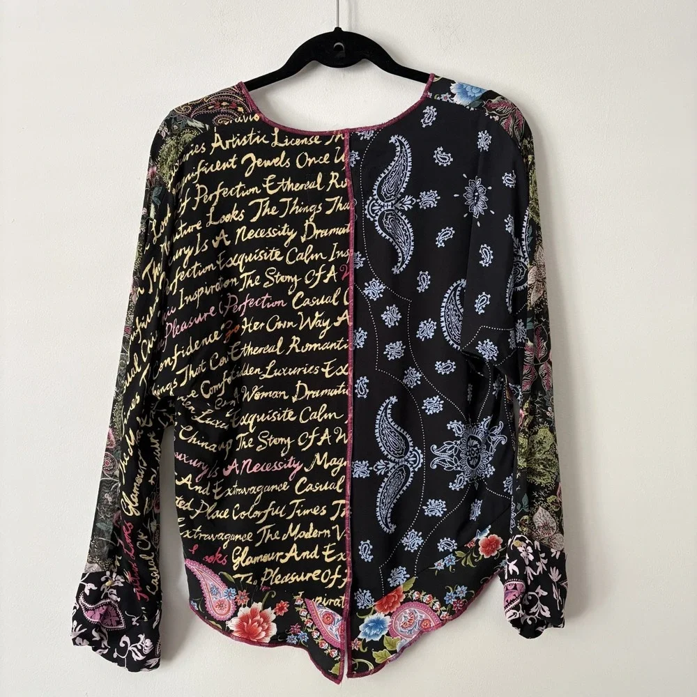 Nothing Matches Mixed Print Button Front Top Size 0 XS Patchwork Artsy Boho USA